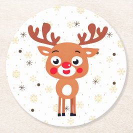 Porta-copo De Papel Redondo Rudolph Red Nose ReindePaper Porta copos