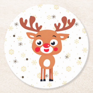 Porta-copo De Papel Redondo Rudolph Red Nose ReindePaper Porta copos