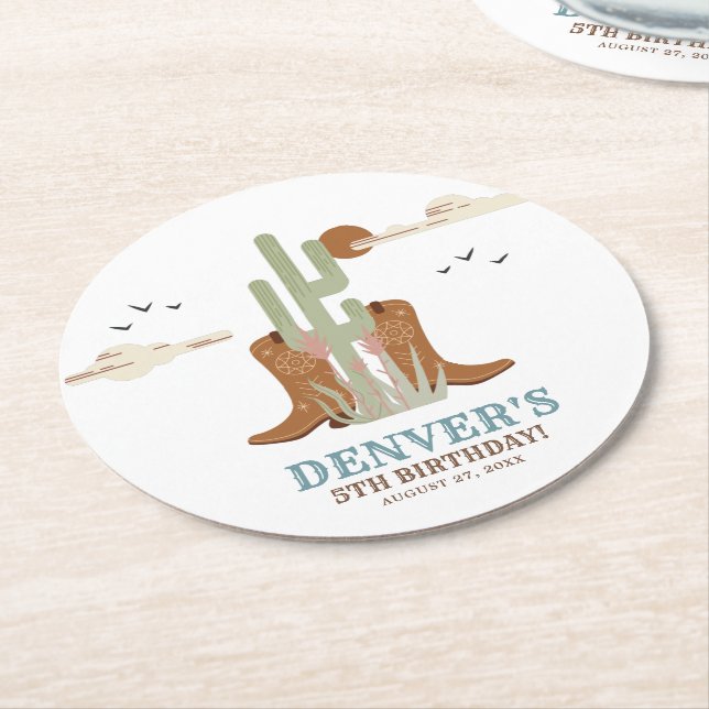 Porta-copo De Papel Redondo Russo de Aniversário do Cowboy Ocidental (Angulado)