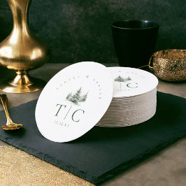 Porta-copo De Papel Redondo Rustic Casamento no inverno Forest Green ID1049