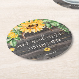 Porta-copo De Papel Redondo Rustic Country Sunflower Mr e Sra. Wedding