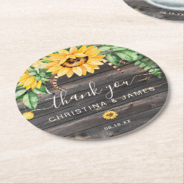 Porta-copo De Papel Redondo Rustic Country Sunflower Obrigado Favor De Casamen