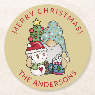 Porta-copo De Papel Redondo Rustic Gnome Snowman Natal