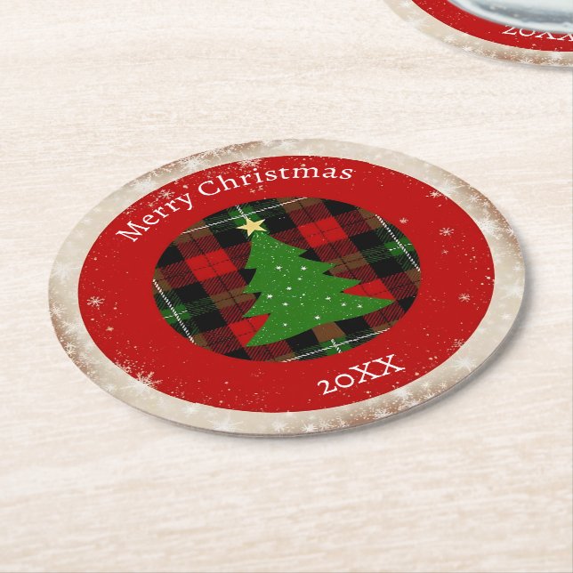 Porta-copo De Papel Redondo Rustic Plaid Snowflake  (Angulado)