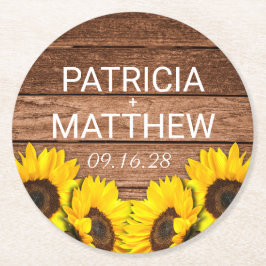 Porta-copo De Papel Redondo Rustic Wood Sunflower Personalized Wedor Favor