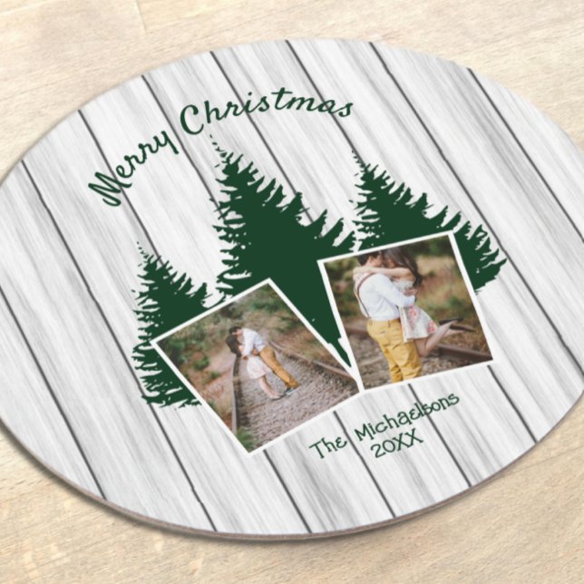 Porta-copo De Papel Redondo Rustic Woodland Christmas Photo (Criador carregado)
