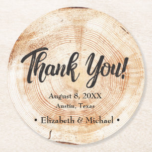 Porta-copo De Papel Redondo Rústica Casamento Madeira Cortada Obrigado por fav