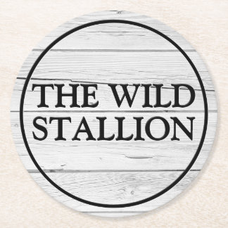 Porta-copo De Papel Redondo Rústico Wood White Faux Bar de Nome Gravado