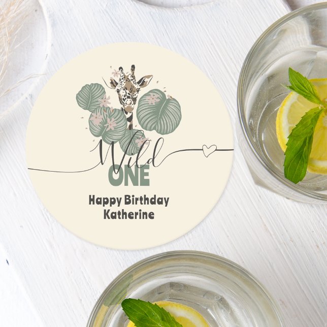 Porta-copo De Papel Redondo Safari Wild One Giraffe Animal Birthday (Criador carregado)