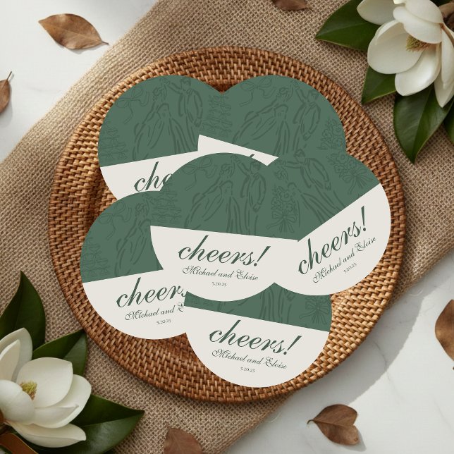Porta-copo De Papel Redondo Sage Green Saúde Elegante Casamento Personalizado (Sage Green Hand Drawn Wedding Favor Round Paper Coaster)