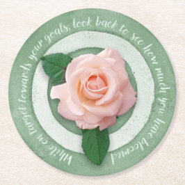 Porta-copo De Papel Redondo Sage Green with Pink Rose Inspirational Quote 