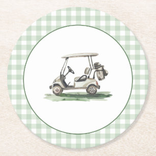 Porta-copo De Papel Redondo Sage Verde Gingham Golfe Novo no Clube