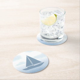 Porta-copo De Papel Redondo Sailboat Blue Watercolor Boy Baby Shower