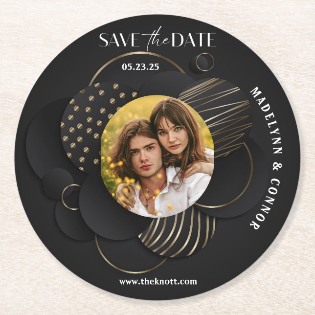 Porta-copo De Papel Redondo Salvar data de script vertical suave Foto  (Frente)