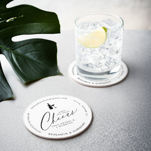 Porta-copo De Papel Redondo Salve a Data Cheer! Bebidas Gratuitas E Casamento