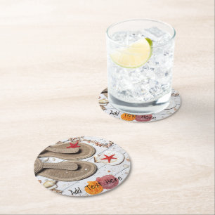 Porta-copo De Papel Redondo Sandálias, conchas e Starfish na praia