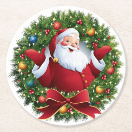 Porta-copo De Papel Redondo Santa Claus Christmas Set of 6 