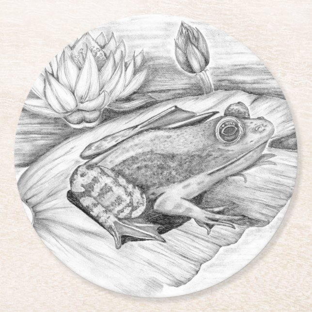 Porta-copo De Papel Redondo Sapo no Lily Pad (Frente)