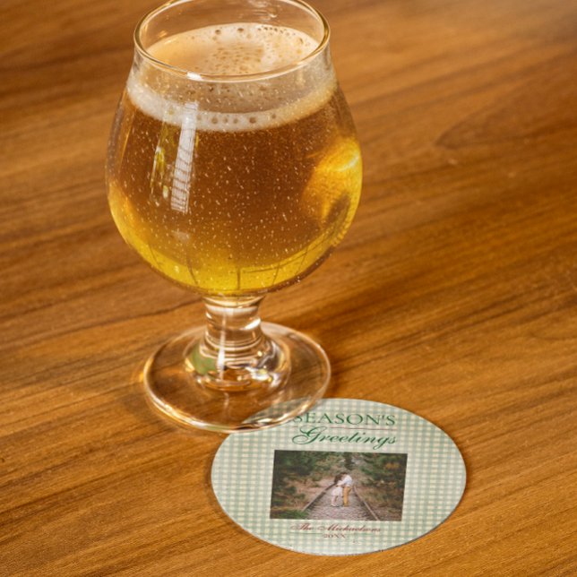 Porta-copo De Papel Redondo Saudações da temporada Gingham Natal (Criador carregado)