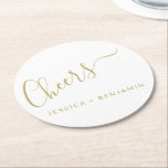 Porta-copo De Papel Redondo Saúde, Casamento Dourado e Branco Minimalista<br><div class="desc">Porta copos de Livro Branco e Dourado Mínimo de Saúde Personalizada</div>
