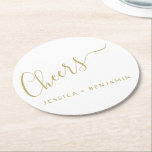Porta-copo De Papel Redondo Saúde, Casamento Dourado e Branco Minimalista<br><div class="desc">Porta copos de Livro Branco e Dourado Mínimo de Saúde Personalizada</div>