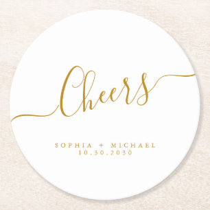 Porta-copo De Papel Redondo Saúde: Casamento Personalizado de Script Dourado M