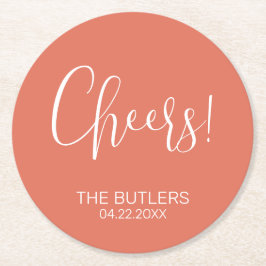 Porta-copo De Papel Redondo Saúde! Porta copos de Papel de Casamento Terracott