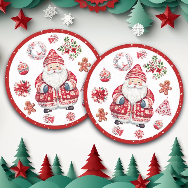 Porta-copo De Papel Redondo Scandinávia Santa Claus Red (Criador carregado)