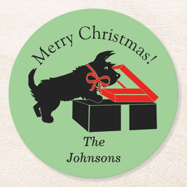 Porta-copo De Papel Redondo Scottie Dog Christmas Paper Party Coasters Beber C (Frente)