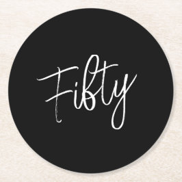Porta-copo De Papel Redondo Script 50th Birthday Black