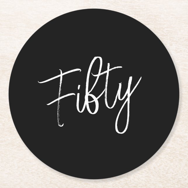 Porta-copo De Papel Redondo Script 50th Birthday Black (Frente)