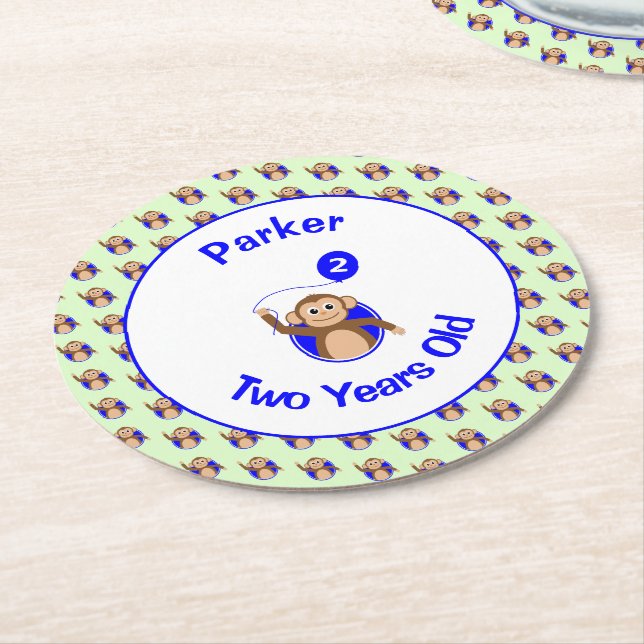 Porta-copo De Papel Redondo segundo aniversário macaco-macaco-macaco-azul-balã (Angulado)