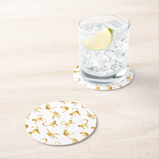 Porta-copo De Papel Redondo Selva Tropical de Macaco Selvagem Dourada (Insitu)