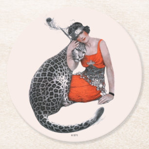 Porta-copo De Papel Redondo Senhora e leopardo