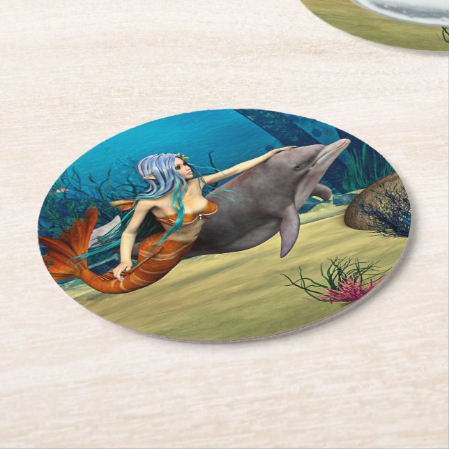 Porta-copo De Papel Redondo Sereia e Golfinho (Angulado)
