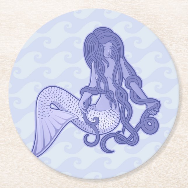 Porta-copo De Papel Redondo Sereia Sentada Azul (Frente)