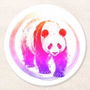 Porta-copo De Papel Redondo Série Nishiki - Panda Andando Neon Sumi-e