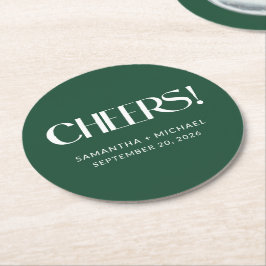 Porta-copo De Papel Redondo Serifa Decorativa Deep Pine para Casamento Cheers
