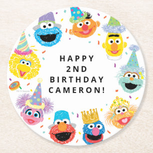 Porta-copo De Papel Redondo Sesame Street Pals Confetti Aniversário