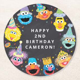 Porta-copo De Papel Redondo Sesame Street Pals Confetti Aniversário