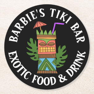 Porta-copo De Papel Redondo Seu BAR TIKI adicione seu nome à Porta copos de p