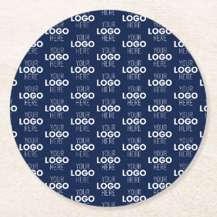 Porta-copo De Papel Redondo Seu logotipo ou imagem repetida padrão   Azul-mari