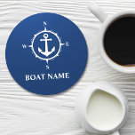 Porta-copo De Papel Redondo Seu nome de barco Compasse Anchor Blue Round<br><div class="desc">Seu nome de barco Compasse Anchor Porta copos Azul</div>