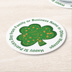 Porta-copo De Papel Redondo Seu Nome Mensagem Dia de São Patrício Shamrock Ver