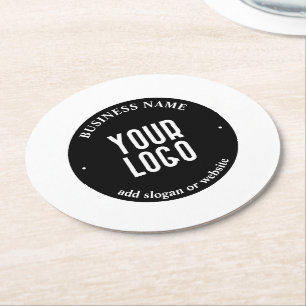 Porta-copo De Papel Redondo Seu Texto & Logotipo Carregado Preto e Branco Ed