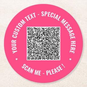 Porta-copo De Papel Redondo Seu Texto Personalizado para Código QR Exemplo de