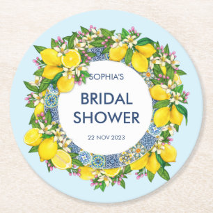 Porta-copo De Papel Redondo Siciliana Majolica Azulejos Floral Leafy Lemon Gar