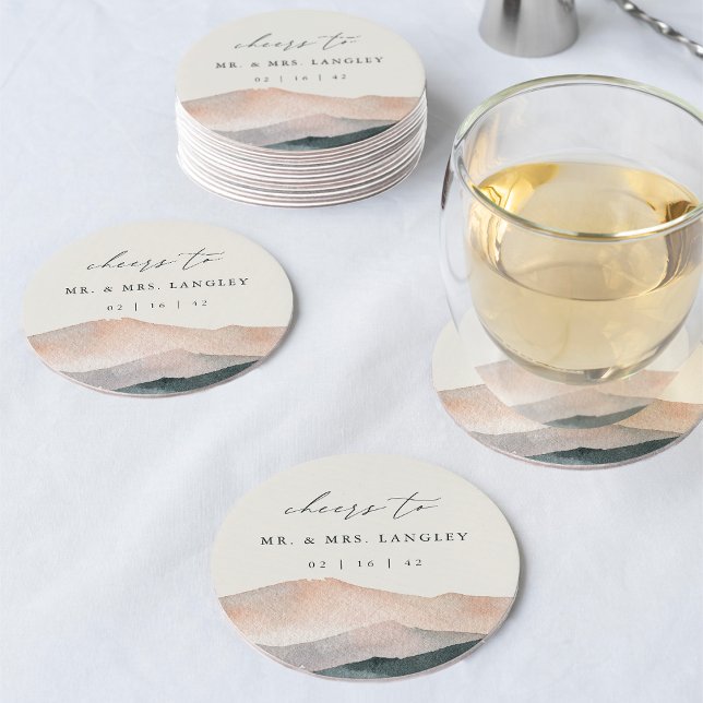 Porta-copo De Papel Redondo Sierra Dusk | Desert Mountain Sunset Wedding (Criador carregado)