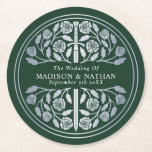 Porta-copo De Papel Redondo Silver Green Royal Medieval Sword Wedding<br><div class="desc">Celebrate your special day with this Royal Medieval Sword Wedding design against a green background. You can customize this further by clicking on the "PERSONALIZE" button. PLEASE NOTE: The silver on this item is NOT real foil and is printed in flat colors</div>