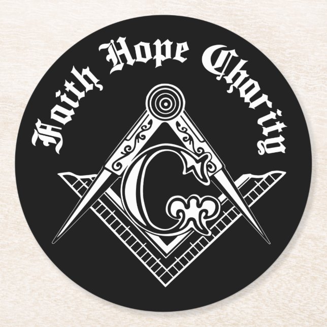 Porta-copo De Papel Redondo Símbolo de maçonaria (Frente)